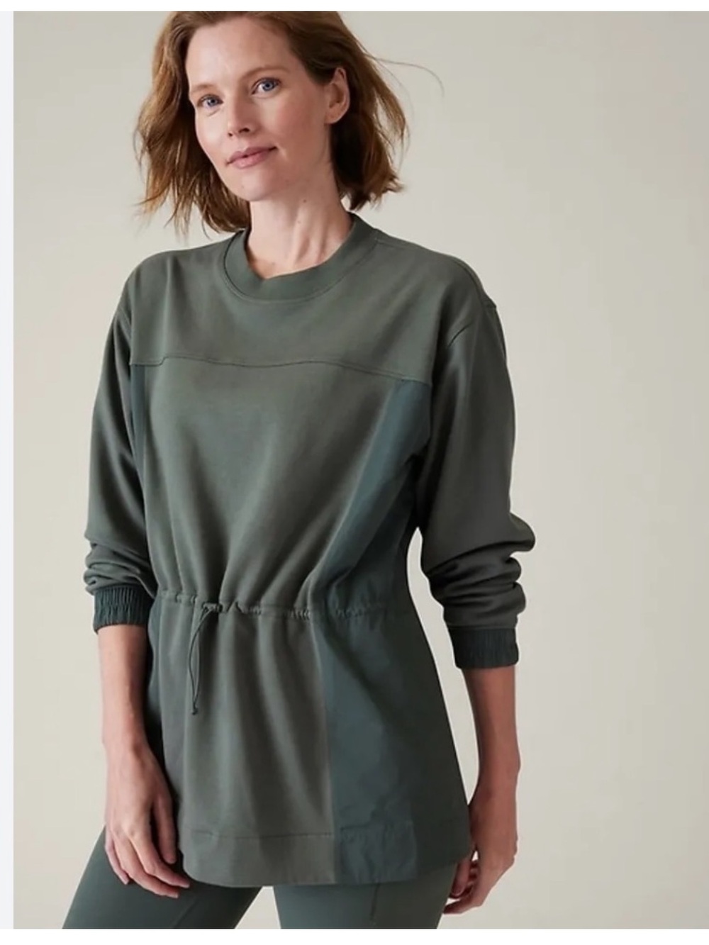 Athleta Triumph Hybrid Muted Olive Green Crewneck Sweatshirt